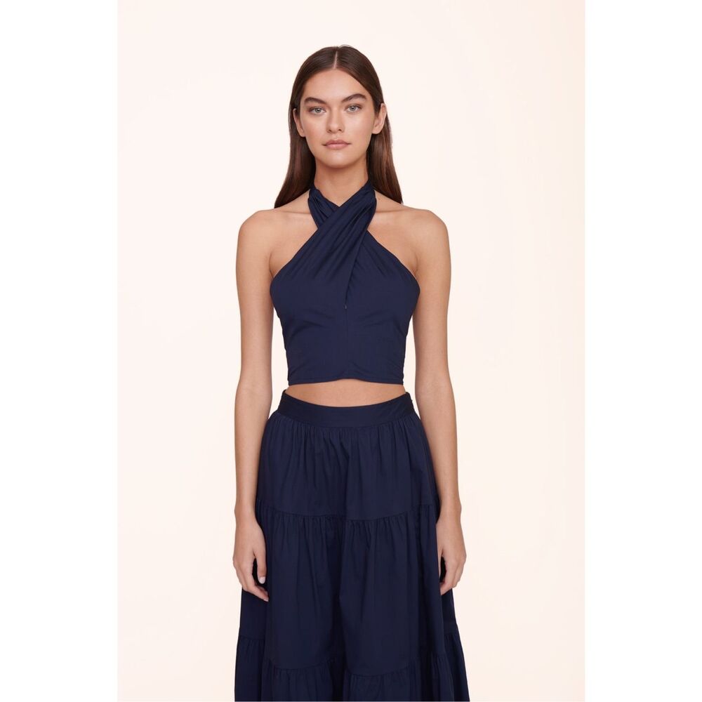 New NWT STAUD Smocked Kai Top Navy Sz M $145 - Picture 1 of 6